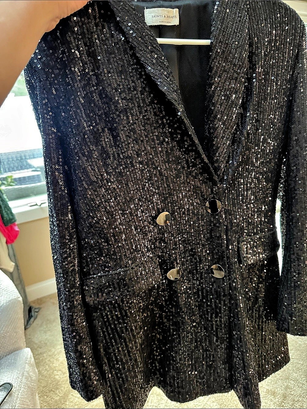 Saints & Hearts Women's Sequin Blazer in Black Like New
